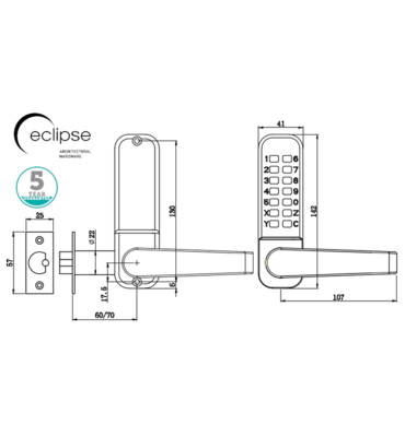 Eclipse ED40 Fire Rated Lever Digital Number Lock 