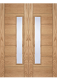 Pre-Finished Oak Corsica 18G Offset Obscure Glazed FD30 Fire Door Pairs