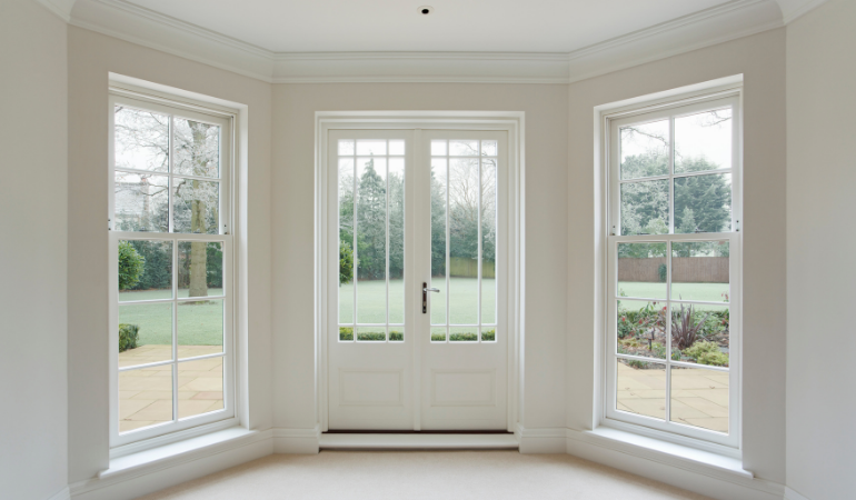 White french doors in a bay setting