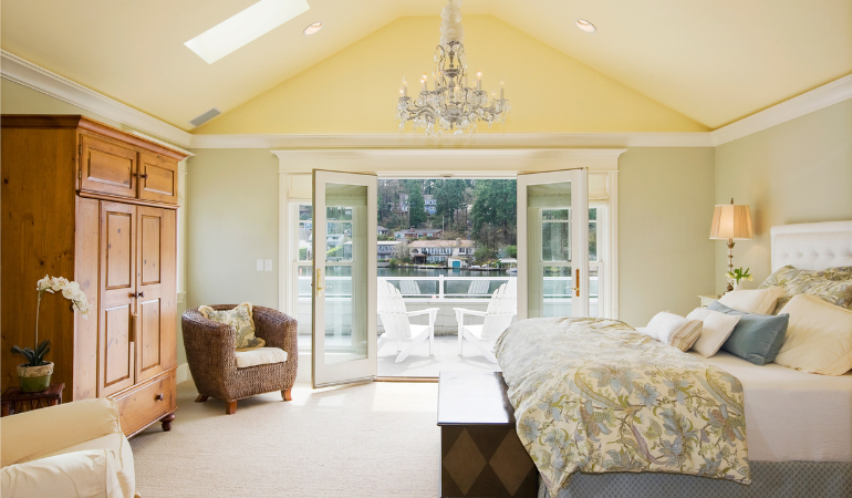 Bedroom with white french doors