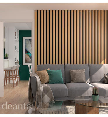 Immerse Acoustic Oak Wall Panelling in a living room